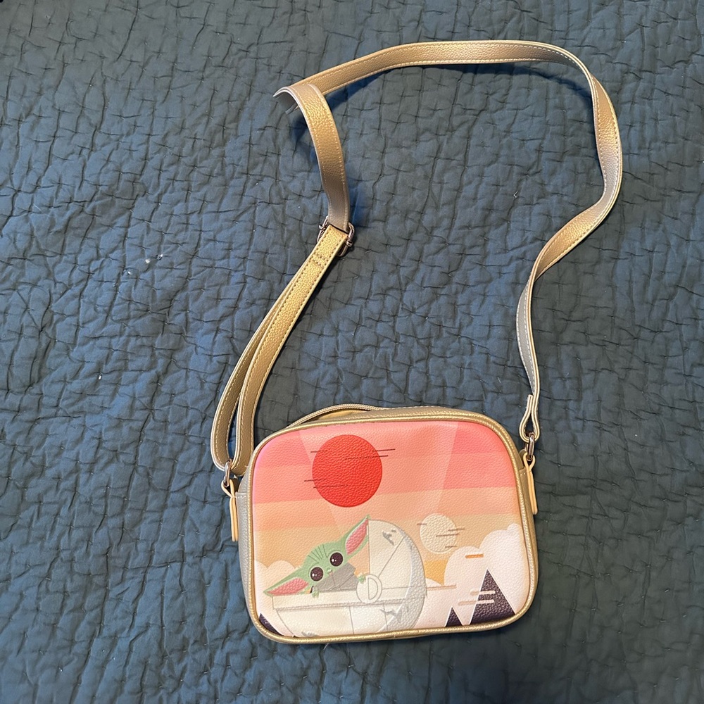 Star Wars Crossbody Bag Bag with Baby Yoda Design - Pink and Gold